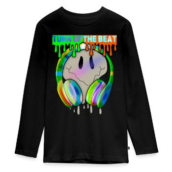 Music, Turn-Up-The-Beat, Headphones, Skull - Teenager Premium Organic Long Sleeve Shirt - black - Front - AI Model Kid Female (0cm)