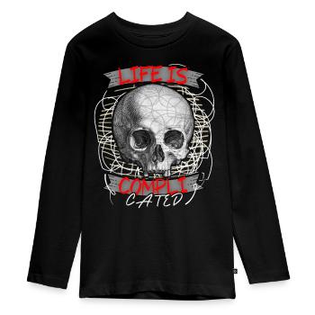 Funny saying Life is complicated, skull - Teenager Premium Organic Long Sleeve Shirt - black - Front - AI Model Kid Female (0cm)