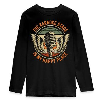 Karaoké Chanteur Rétro Vintage Le - T-shirt manches longues Premium Ado - noir - Devant - AI Model Kid Female (0cm)