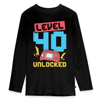 Level 40 unlocked - Teenager Premium Bio Langarmshirt - Schwarz - Vorne - AI Model Kid Female (0cm)