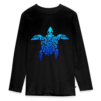 Hawaiian Tribal Sea Turtle Polynesian Tattoo Style - Teenager Premium Organic Long Sleeve Shirt - black - Front - AI Model Kid Female (0cm)