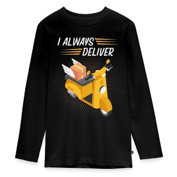 Courier, parcel deliverer, motorcycle, funny saying - Teenager Premium Organic Long Sleeve Shirt - black - Front - AI Model Kid Female (0cm)