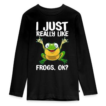 Funny Frog Gift For Kids Men Women Cool Tadpole Fr - Teenager Premium Organic Long Sleeve Shirt - black - Front - AI Model Kid Female (0cm)