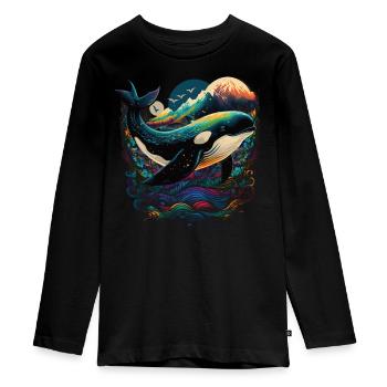 Bunter Schwertwal Wale beobachten Orca Wal - Teenager Premium Bio Langarmshirt - Schwarz - Vorne - AI Model Kid Female (0cm)