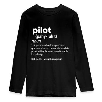 Funny Pilot Definition design Airplane Jet Aviatio - Teenager Premium Organic Long Sleeve Shirt - black - Front - AI Model Kid Female (0cm)