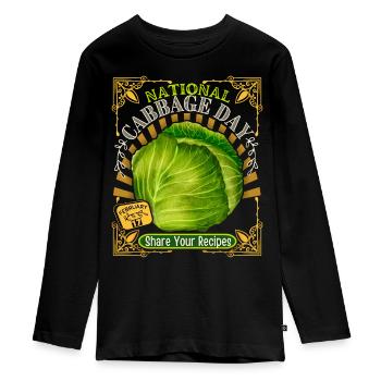 Cabbage, white cabbage, funny saying Cabbage Day - Teenager Premium Organic Long Sleeve Shirt - black - Front - AI Model Kid Female (0cm)