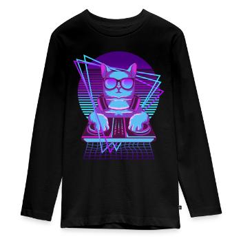Party Musik Techno Katzen Vaporwave DJ Katze - Teenager Premium Bio Langarmshirt - Schwarz - Vorne - AI Model Kid Female (0cm)