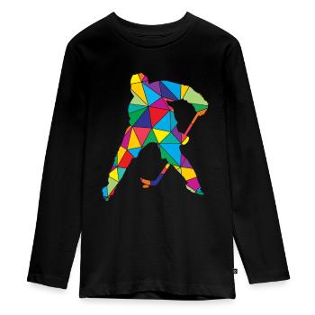 Ice hockey Polygon Low Poly - Teenager Premium Organic Long Sleeve Shirt - black - Front - AI Model Kid Female (0cm)