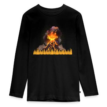 Vulkan Geologie Natur Illustration Motiv - Teenager Premium Bio Langarmshirt - Schwarz - Vorne - AI Model Kid Female (0cm)