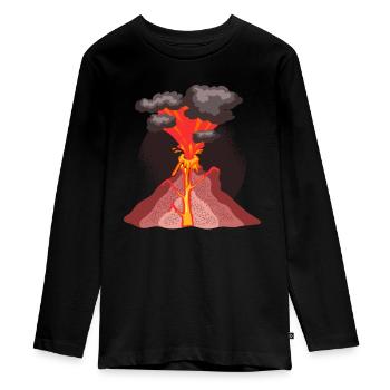 Vulkan Geologie Natur Illustration Motiv - Teenager Premium Bio Langarmshirt - Schwarz - Vorne - AI Model Kid Female (0cm)