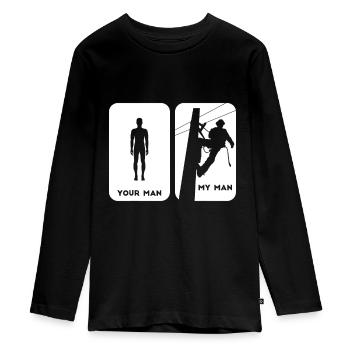 Your Man My Man Lineman Idee | Elektrokabel-Idee - Teenager Premium Bio Langarmshirt - Schwarz - Vorne - AI Model Kid Female (0cm)