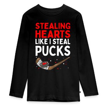 Stealing Heart Like I Steal Pucks Valentines Day H - Teenager Premium Organic Long Sleeve Shirt - black - Front - AI Model Kid Female (0cm)