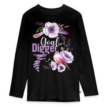 Goal-Digger, pun pun funny saying, flowers - Teenager Premium Organic Long Sleeve Shirt - black - Front - AI Model Kid Female (0cm)