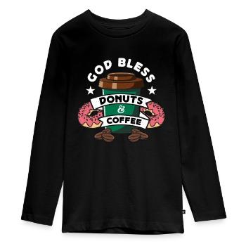 Coffee & Doughnuts God Bless Donuts & Breakfasts - Teenager Premium Organic Long Sleeve Shirt - black - Front - AI Model Kid Female (0cm)