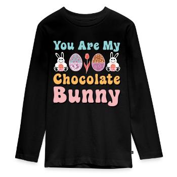 Tu es mon chocolat drôle mignon Pâques - T-shirt manches longues Premium Ado - noir - Devant - AI Model Kid Female (0cm)