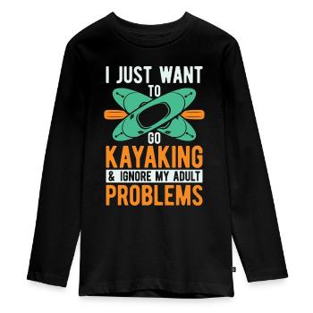 Kayaking I Just Want To Go Water Sport Kayak Lover - Teenager Premium Organic Long Sleeve Shirt - black - Front - AI Model Kid Female (0cm)