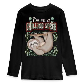 Faultier, Sloth, Spruch, I'm-On-A-Chilling-Spree - Teenager Premium Bio Langarmshirt - Schwarz - Vorne - AI Model Kid Female (0cm)