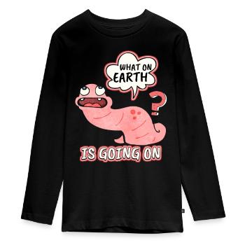 earthworm, funny worm, saying, pun, pun - Teenager Premium Organic Long Sleeve Shirt - black - Front - AI Model Kid Female (0cm)