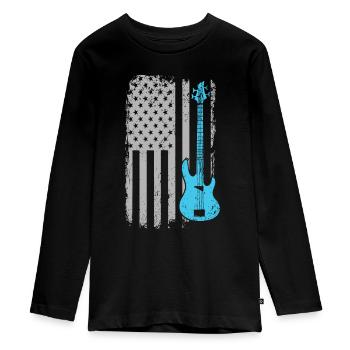 E-Bass-Gitarrist American Flag Musiker - Teenager Premium Bio Langarmshirt - Schwarz - Vorne - AI Model Kid Female (0cm)