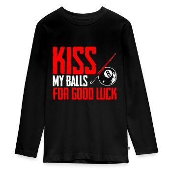 Lustiger Poolbillardspieler - Billard 8-Ball - Teenager Premium Bio Langarmshirt - Schwarz - Vorne - AI Model Kid Female (0cm)
