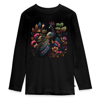 Pfau im Garten - Teenager Premium Bio Langarmshirt - Schwarz - Vorne - AI Model Kid Female (0cm)