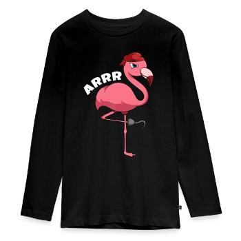 Karibik Freibeuter Seedieb Mädchen Flamingo Pirat - Teenager Premium Bio Langarmshirt - Schwarz - Vorne - AI Model Kid Female (0cm)