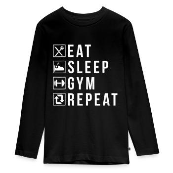 Eat Sleep Gym Repeat Funny Workout Maniac Bodybuil - Teenager Premium Bio Langarmshirt - Schwarz - Vorne - AI Model Kid Female (0cm)