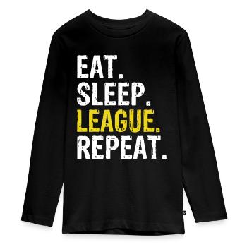 Eat Sleep League Repeat Sports Game Gaming Gift - Teenager Premium Organic Long Sleeve Shirt - black - Front - AI Model Kid Female (0cm)