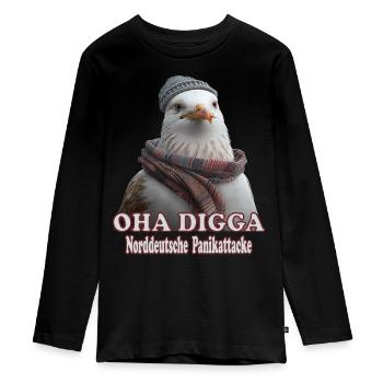 OHA Norddeutsche Panikattacke Friesisch Nordsee - Teenager Premium Bio Langarmshirt - Schwarz - Vorne - AI Model Kid Female (0cm)