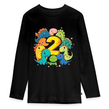 2. Geburtstag mit Dinosaurier Geburtstagsshirt - Teenager Premium Bio Langarmshirt - Schwarz - Vorne - AI Model Kid Female (0cm)