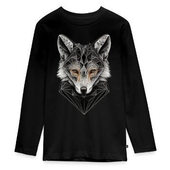 Fuchs Polygon Füchse Geschenk Kunst Tier Zoo Motiv - Teenager Premium Bio Langarmshirt - Schwarz - Vorne - AI Model Kid Female (0cm)