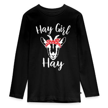 Hay Girl Hay Funny Goat Lover For Girlsfarmhousefo - Teenager Premium Organic Long Sleeve Shirt - black - Front - AI Model Kid Female (0cm)