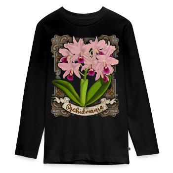 Antike Orchideen Illustration, vintage Orchidee - Teenager Premium Bio Langarmshirt - Schwarz - Vorne - AI Model Kid Female (0cm)