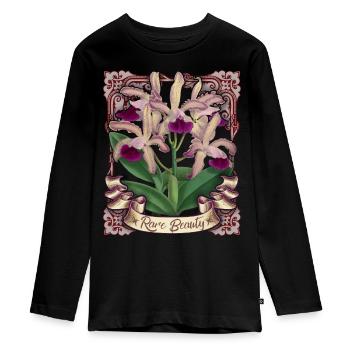 Vintage Orchideen Illustration, antike Orchidee - Teenager Premium Bio Langarmshirt - Schwarz - Vorne - AI Model Kid Female (0cm)