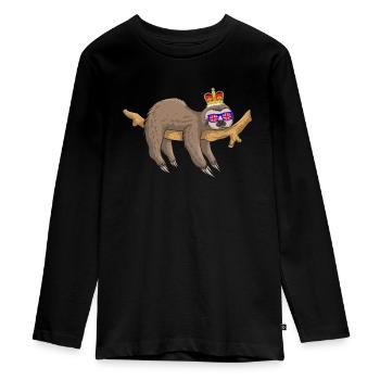 Paresseuse Reine Elizabeth II Couronne britannique - T-shirt manches longues Premium Ado - noir - Devant - AI Model Kid Female (0cm)