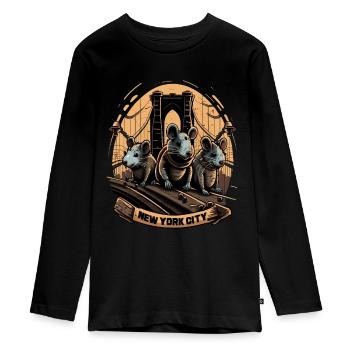 New York City Brooklyn Bridge Rat Plague - Teenager Premium Organic Long Sleeve Shirt - black - Front - AI Model Kid Female (0cm)