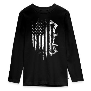 American Flag Bowhunting Bow Archery Gift Forwildc - Teenager Premium Organic Long Sleeve Shirt - black - Front - AI Model Kid Female (0cm)