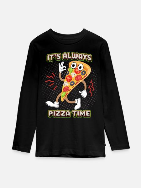 Pizza-Comic, lustiger Pizza-Spruch, Cartoon-Pizza - Teenager Premium Bio Langarmshirt - Schwarz