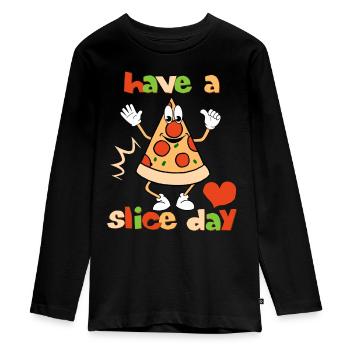 Pizza Comic, Wortspiel, Pun, Spruch für Pizza-Fans - Teenager Premium Bio Langarmshirt - Schwarz - Vorne - AI Model Kid Female (0cm)