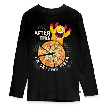 Funny pizza monster, pizza saying, reward - Teenager Premium Organic Long Sleeve Shirt - black - Front - AI Model Kid Female (0cm)