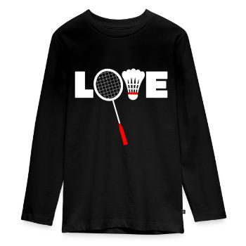 Badminton-Idee - LIEBE - Teenager Premium Bio Langarmshirt - Schwarz - Vorne - AI Model Kid Female (0cm)