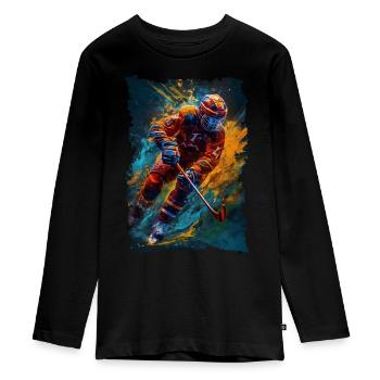 Bunter Eishockey Spieler Geschenk Eishockey Fans - Teenager Premium Bio Langarmshirt - Schwarz - Vorne - AI Model Kid Female (0cm)