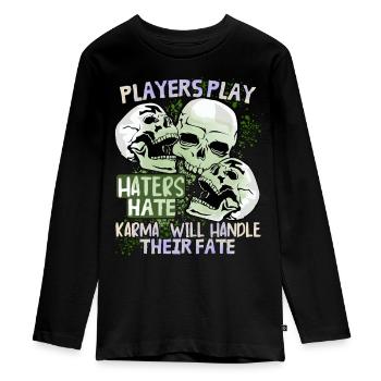 Comic Skull Skull funny fate saying - Teenager Premium Organic Long Sleeve Shirt - black - Front - AI Model Kid Female (0cm)