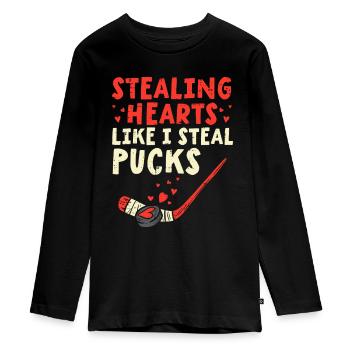 Stealing Heart Like I Steal Pucks Valentines Day H - Teenager Premium Organic Long Sleeve Shirt - black - Front - AI Model Kid Female (0cm)