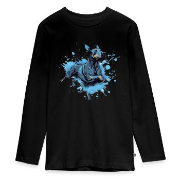 Dobermann Dock-Tauchen ins Wasser - Teenager Premium Bio Langarmshirt - Schwarz - Vorne - AI Model Kid Female (0cm)