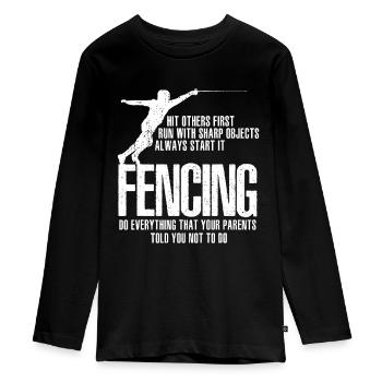 Funny Fencing idea - Swordsmanship idea -Swordplay - Teenager Premium Organic Long Sleeve Shirt - black - Front - AI Model Kid Female (0cm)