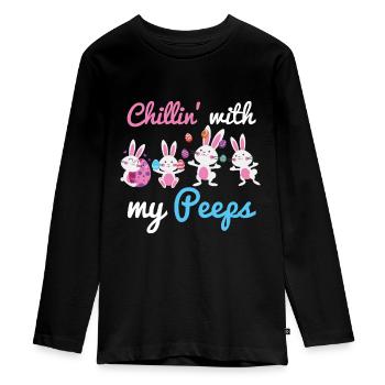 Chillin With My Peeps Eggs Lovers Happy Easter Coo - Teenager Premium Organic Long Sleeve Shirt - black - Front - AI Model Kid Female (0cm)