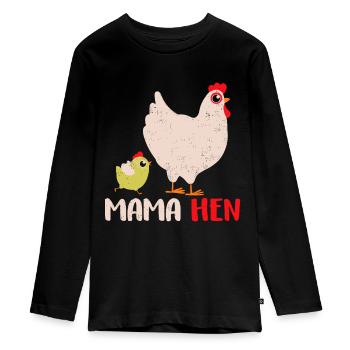 Lustiger Muttertag Mama Hen Geschenk Bauernhof Tier - Teenager Premium Bio Langarmshirt - Schwarz - Vorne - AI Model Kid Female (0cm)