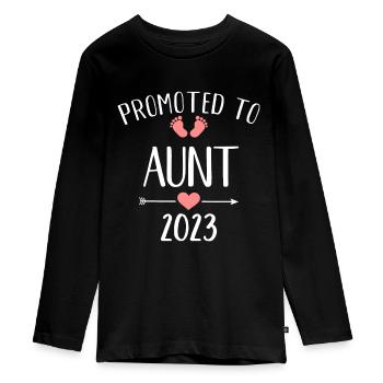 Promoted to Aunt 2023 - Teenager Premium Organic Long Sleeve Shirt - black - Front - AI Model Kid Female (0cm)