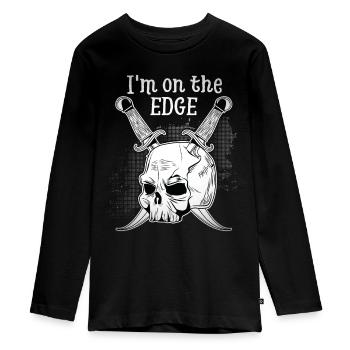 Lustiger Totenkopf, Totenschädel mit Dolch, Spruch - Teenager Premium Bio Langarmshirt - Schwarz - Vorne - AI Model Kid Female (0cm)